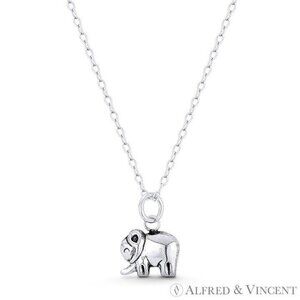 Tiny Baby Elephant Charm Lightweight Pendant in Oxidized .925 Sterling Silver